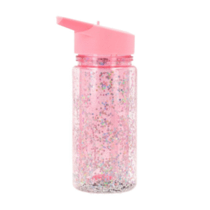 Botella Plástico con Pajita Glitter